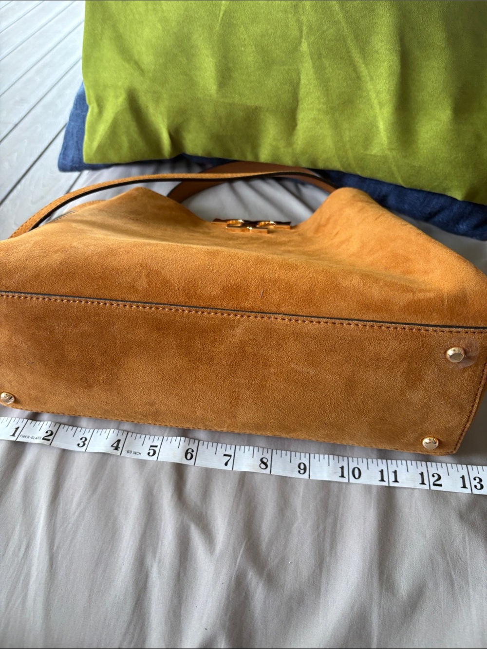 NWT Tory Burch Eleanor Soft Satchel Caramel Suede Top-Handle/Shoulder Bag - Picture 7 of 12